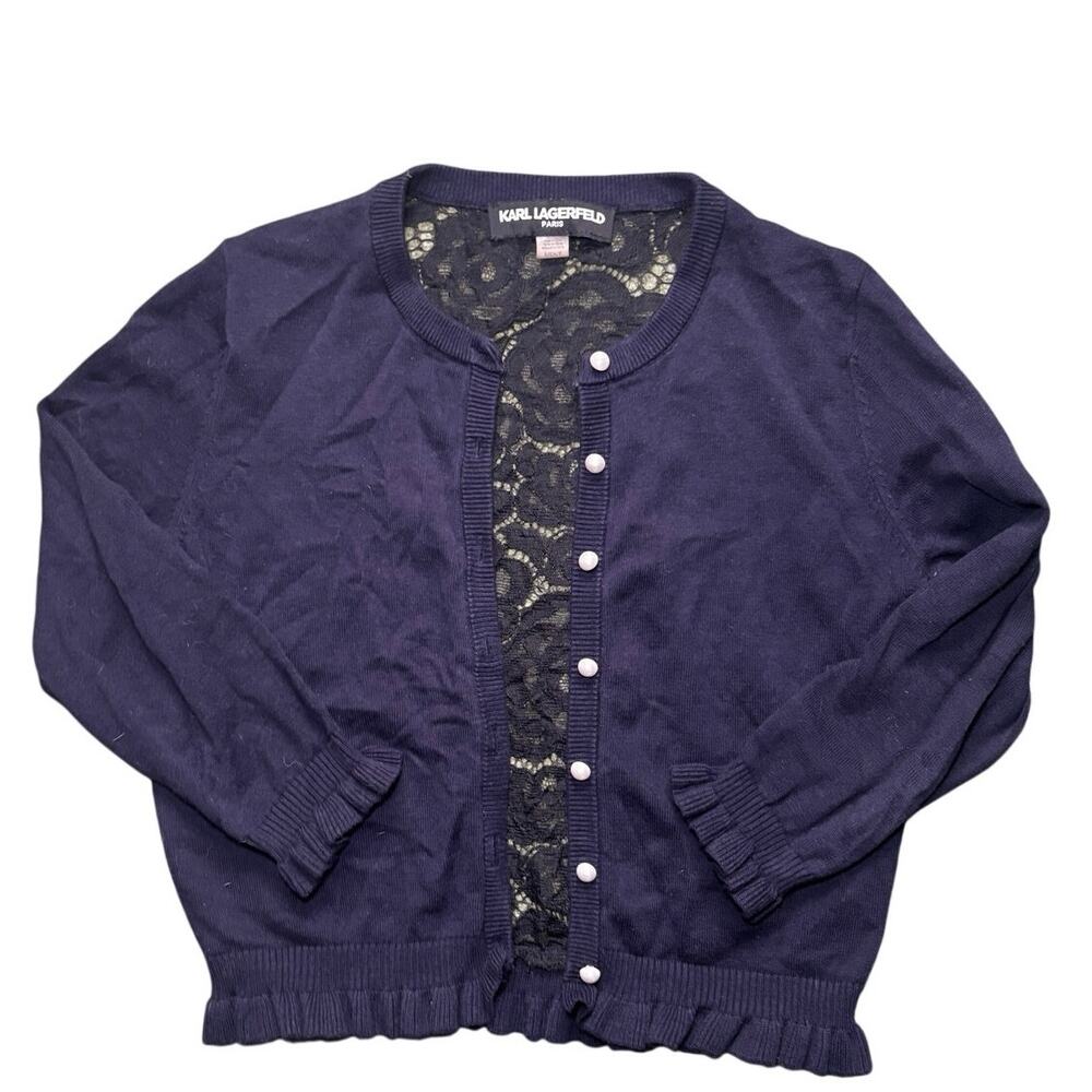 Karl Lagerfeld Paris Navy & Black Lace Cardigan 🖤💙 Button Front - Size S